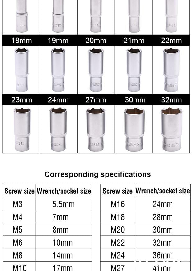 HARDEN – Soquete Longo Sextavado 1/2" em Aço CR-V (Várias Medidas)