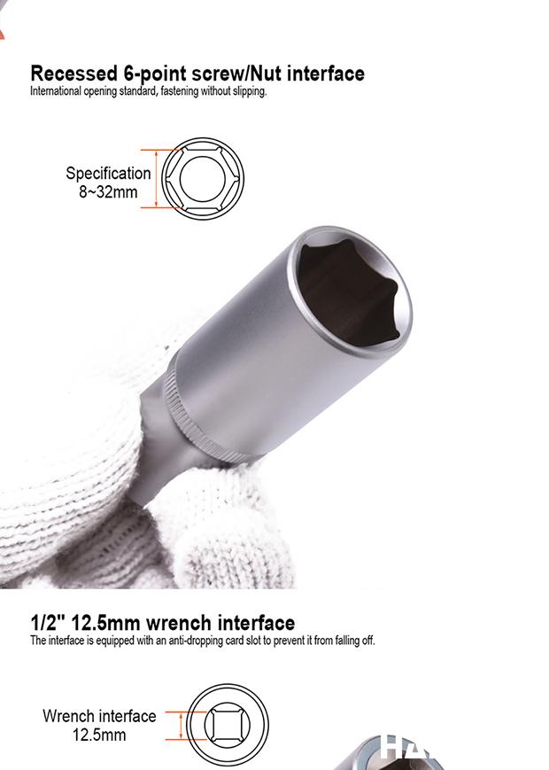 HARDEN – Soquete Longo Sextavado 1/2" em Aço CR-V (Várias Medidas)