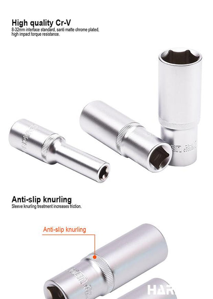 HARDEN – Soquete Longo Sextavado 1/2" em Aço CR-V (Várias Medidas)