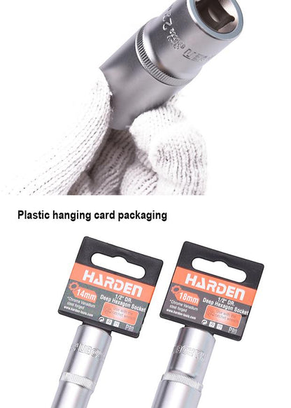 HARDEN – Soquete Longo Sextavado 1/2" em Aço CR-V (Várias Medidas)