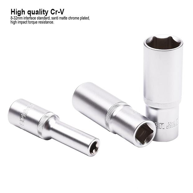 HARDEN – Soquete Longo Sextavado 1/2" em Aço CR-V (Várias Medidas)