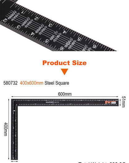 Esquadro de Aço HARDEN 600x400mm (23,62x15,75") Espessura 2,0mm com Graduação Impressa