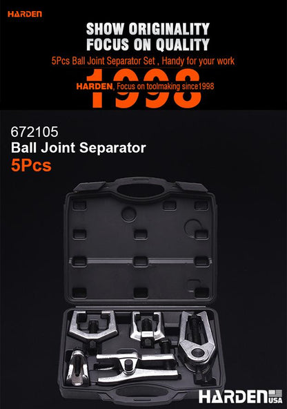 Jogo Extrator de Pivôs e Terminais HARDEN 5 Peças em Aço Carbono com Maleta