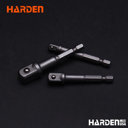 Jogo de Adaptadores Sextavados HARDEN 3 Peças – 1/4” (6,35 mm), 3/8” (9,5 mm) e 1/2” (12,7 mm) em Aço 40CR para Parafusadeiras e Hobistas