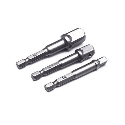 Jogo de Adaptadores Sextavados HARDEN 3 Peças – 1/4” (6,35 mm), 3/8” (9,5 mm) e 1/2” (12,7 mm) em Aço 40CR para Parafusadeiras e Hobistas