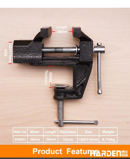 HARDEN Torno de Bancada Mini 50 mm em Aço Fundido – Compacto e Resistente