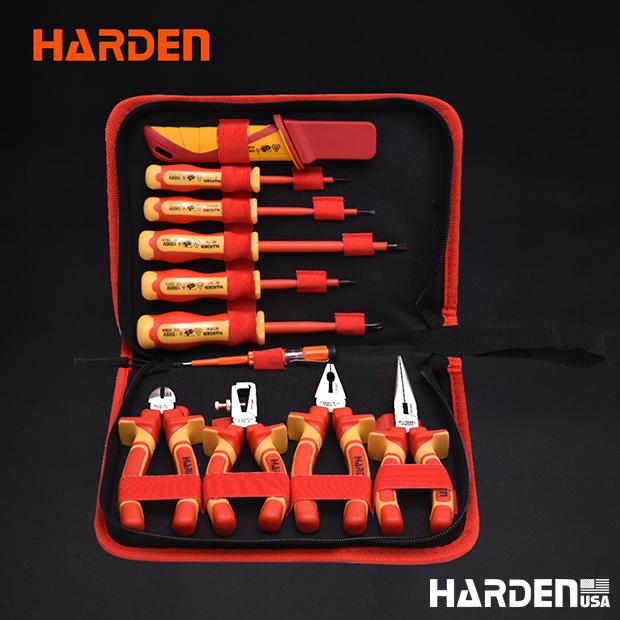 Jogo de Ferramentas Isoladas HARDEN 11 Peças – Certificado VDE/GS – Alicates, Chaves e Testador de Voltagem