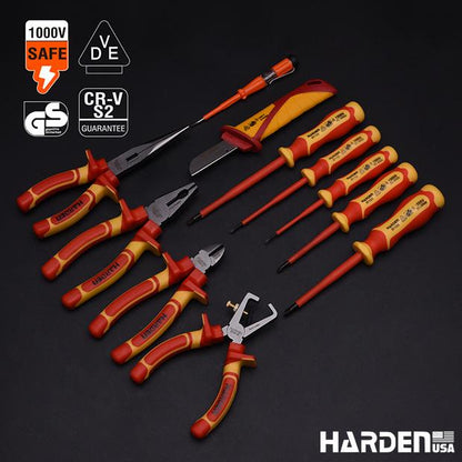 Jogo de Ferramentas Isoladas HARDEN 11 Peças – Certificado VDE/GS – Alicates, Chaves e Testador de Voltagem