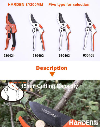Tesoura de Jardim HARDEN 8" – Lâmina SK5 de Alta Precisão para Poda Profissional