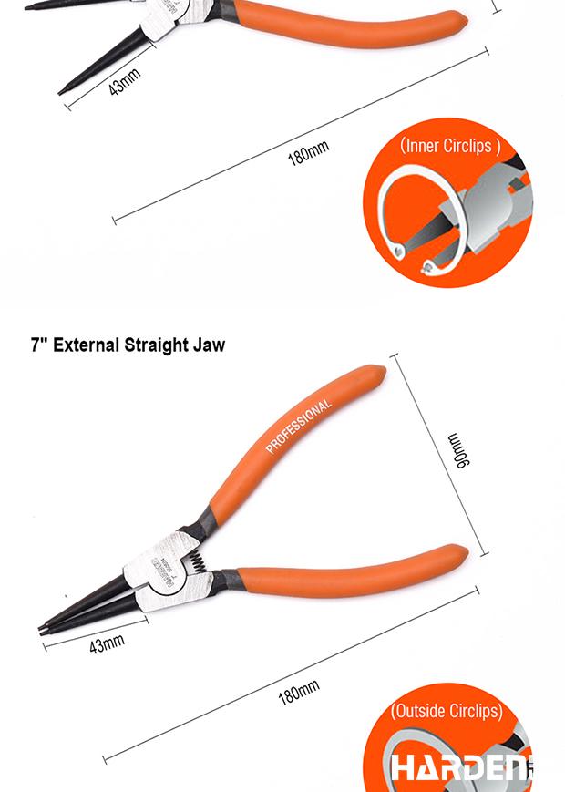 Jogo de Alicates para Anéis de Retenção 180 mm (7”) 4 Peças HARDEN em Aço Carbono Forjado