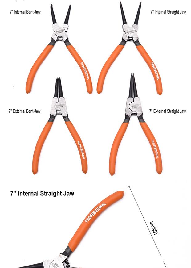 Jogo de Alicates para Anéis de Retenção 180 mm (7”) 4 Peças HARDEN em Aço Carbono Forjado