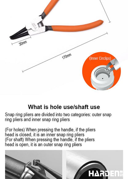 Jogo de Alicates para Anéis de Retenção 180 mm (7”) 4 Peças HARDEN em Aço Carbono Forjado