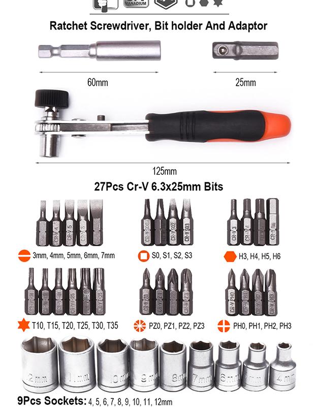 Conjunto de Chave de Catraca e Pontas de Chave de Fenda com 39 Peças