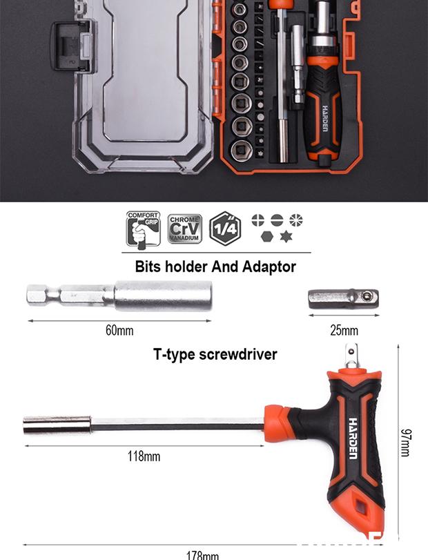 Conjunto de Chave de Catraca e Pontas de Chave de Fenda com 39 Peças