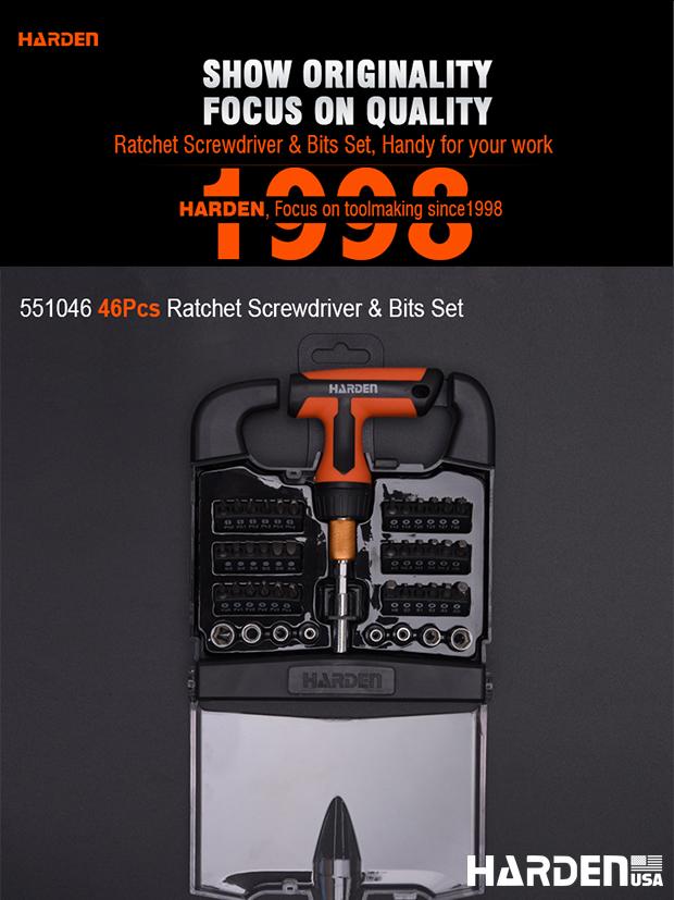Jogo de Chave Catraca Tipo T com Bits HARDEN 46 Peças – Encaixe 1/4” (6,35 mm)