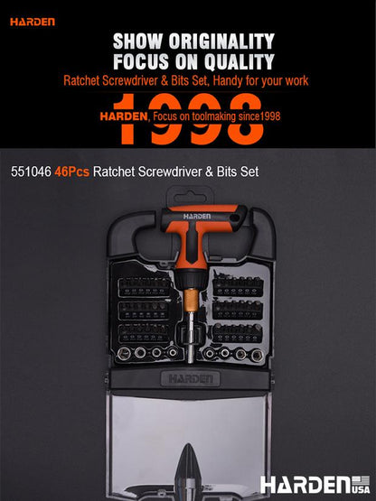 Jogo de Chave Catraca Tipo T com Bits HARDEN 46 Peças – Encaixe 1/4” (6,35 mm)