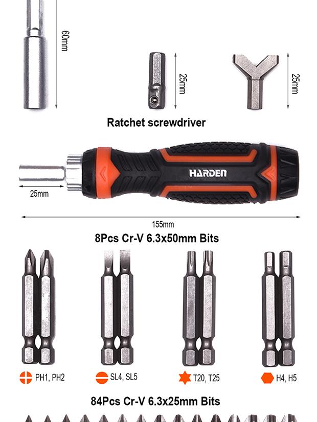 Jogo de Chave Catraca Tipo T com Bits HARDEN 46 Peças – Encaixe 1/4” (6,35 mm)