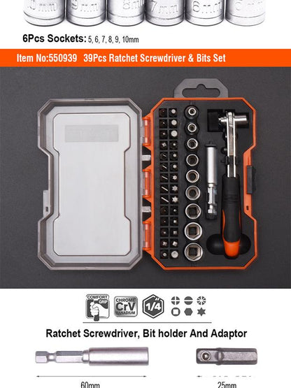 Jogo de Chave Catraca Tipo T com Bits HARDEN 46 Peças – Encaixe 1/4” (6,35 mm)