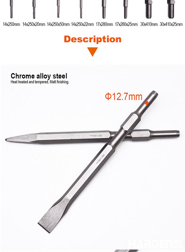 Talhadeira Encaixe Sextavado 17 mm x 280 mm HARDEN para Martelete Elétrico – Ponta ou Chata