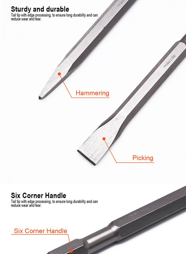 Talhadeira Encaixe Sextavado 17 mm x 280 mm HARDEN para Martelete Elétrico – Ponta ou Chata