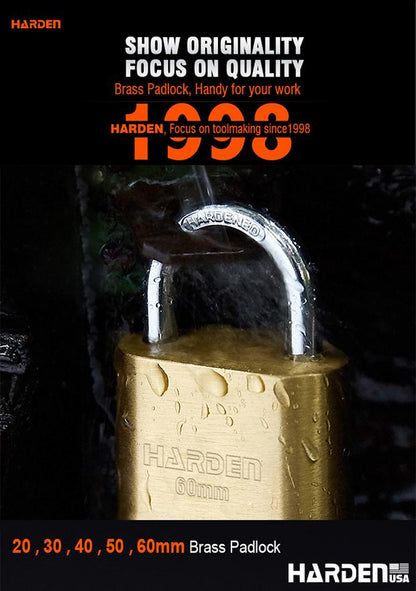 Cadeado de Latão HARDEN com Arco em Aço Temperado e Trava Dupla