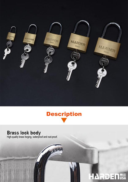 Cadeado de Latão HARDEN com Arco em Aço Temperado e Trava Dupla