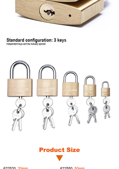 Cadeado de Latão HARDEN com Arco em Aço Temperado e Trava Dupla