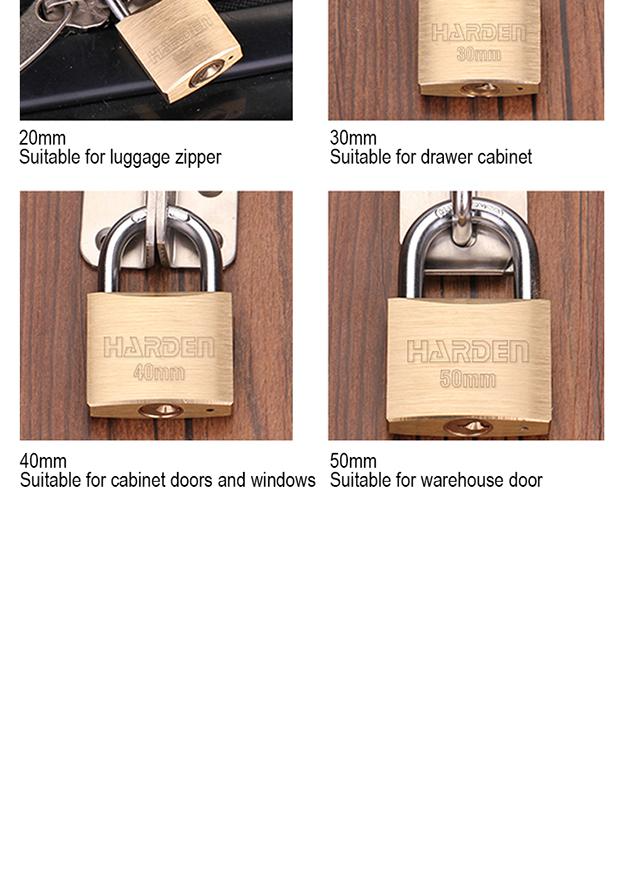 Cadeado de Latão HARDEN com Arco em Aço Temperado e Trava Dupla