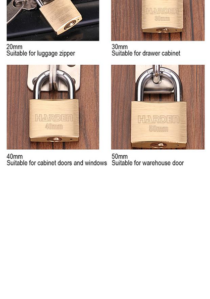 Cadeado de Latão HARDEN com Arco em Aço Temperado e Trava Dupla