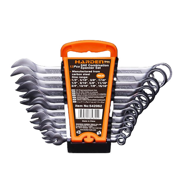 Jogo de Chaves Combinadas HARDEN 12 Peças em Aço Carbono Polido – Medidas de 1/4" a 15/16"