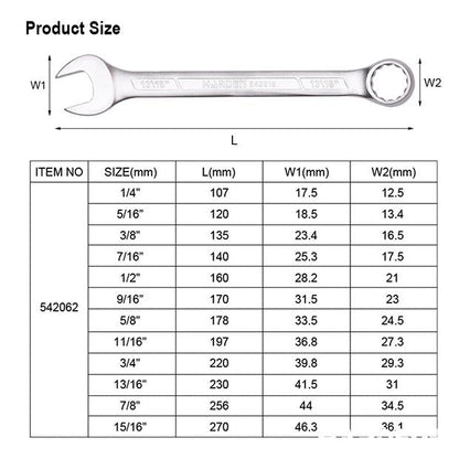 Jogo de Chaves Combinadas HARDEN 12 Peças em Aço Carbono Polido – Medidas de 1/4" a 15/16"
