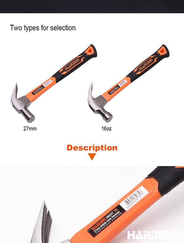 Martelo Unha HARDEN 27mm com Cabo de Fibra e Cabeça em Aço Forjado Temperado