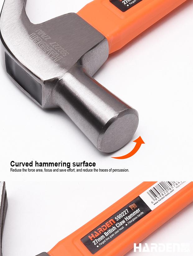 Martelo Unha HARDEN 27mm com Cabo de Fibra e Cabeça em Aço Forjado Temperado