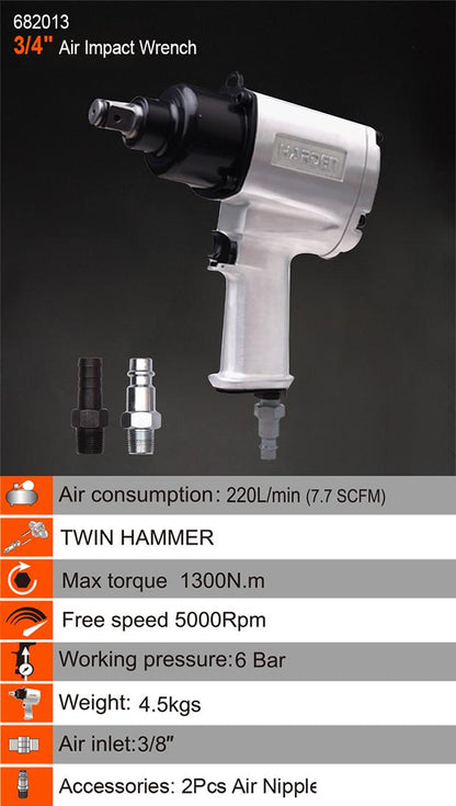 Chave de Impacto Pneumática 3/4" Harden – Alta Potência, 1200Nm de Torque, Certificação CE