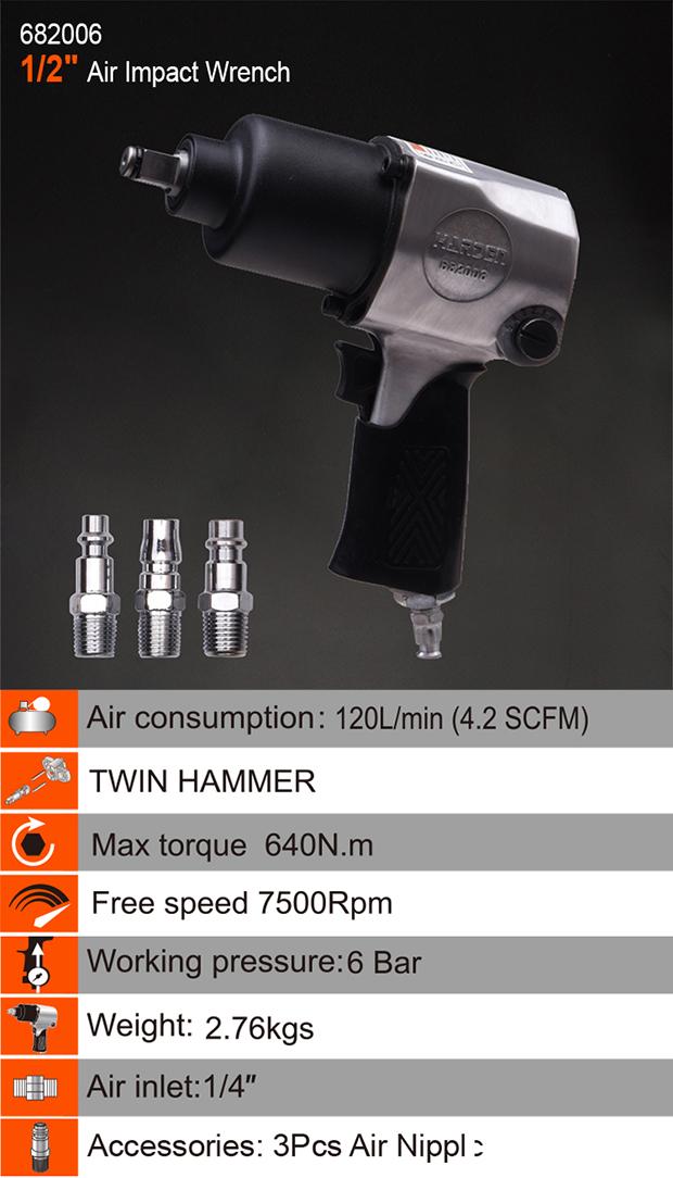 Chave de Impacto Pneumática 1/2" Harden – 640Nm, Alto Torque e Baixa Vibração