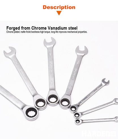 Chave Combinada com Catraca HARDEN – Medidas de 8mm a 25mm – Aço Cromo-Vanádio