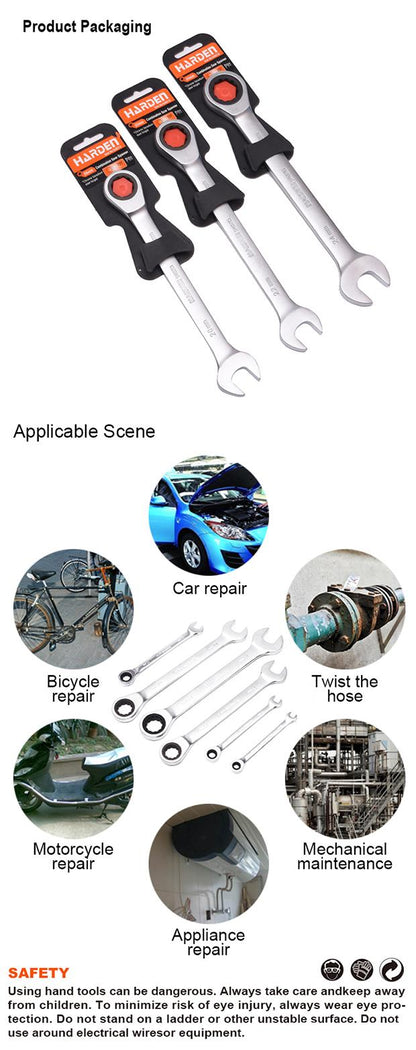Chave Combinada com Catraca HARDEN – Medidas de 8mm a 25mm – Aço Cromo-Vanádio