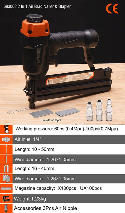 Grampeador e Pinador Pneumático HARDEN 2 em 1 18 Ga para Marcenaria e Montagem