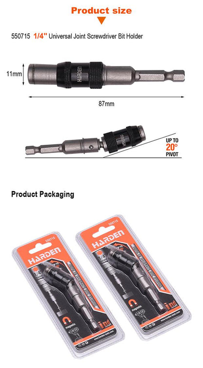 Suporte Universal Articulado HARDEN 1/4” (6,35 mm) x 90 mm para Bits de Parafusadeira