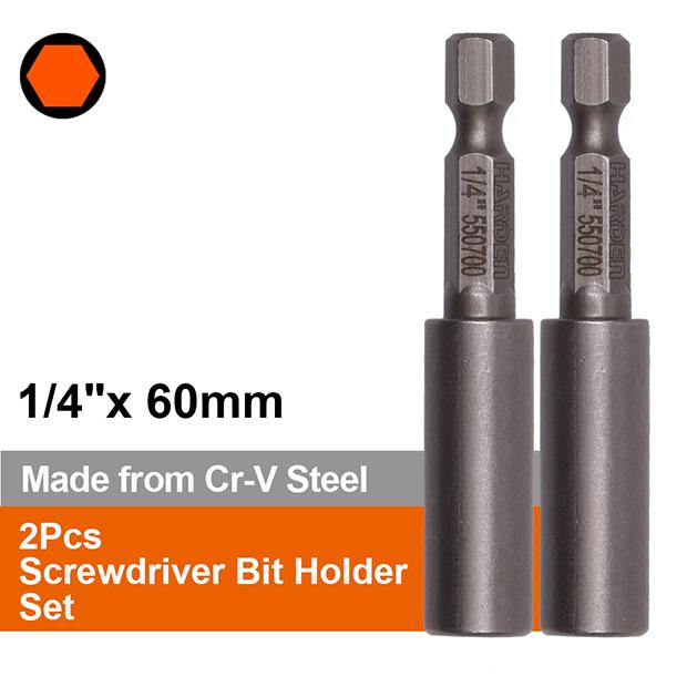 Suporte Magnético para Bits HARDEN 1/4” x 60 mm em Aço Cromo-Vanádio – Kit com 2 Peças