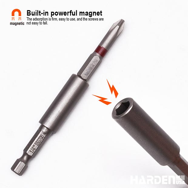 Suporte Magnético para Bits HARDEN 1/4” x 60 mm em Aço Cromo-Vanádio – Kit com 2 Peças