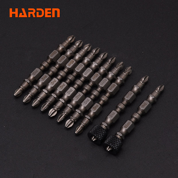 Jogo de Bits Phillips HARDEN PH2 x 65 mm em Aço S2 com 10 Peças e Ímãs Magnéticos
