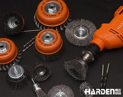 Escova Tipo Copo com Rosca HARDEN – Fios de Aço 75mm, 100mm e 125mm (M10 e M14)