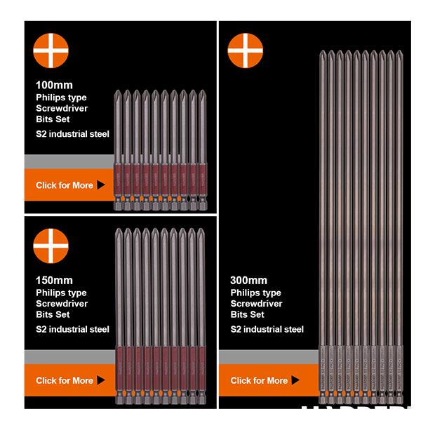 Conjunto de 10 Pontas de Chave de Fenda PH2x100mm