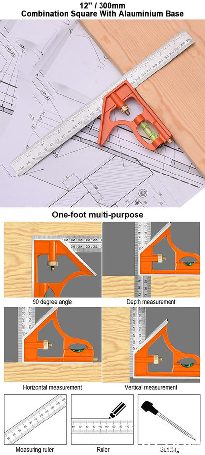 Esquadro Combinado 300 mm (12") em Aço Inoxidável com Base de Alumínio HARDEN