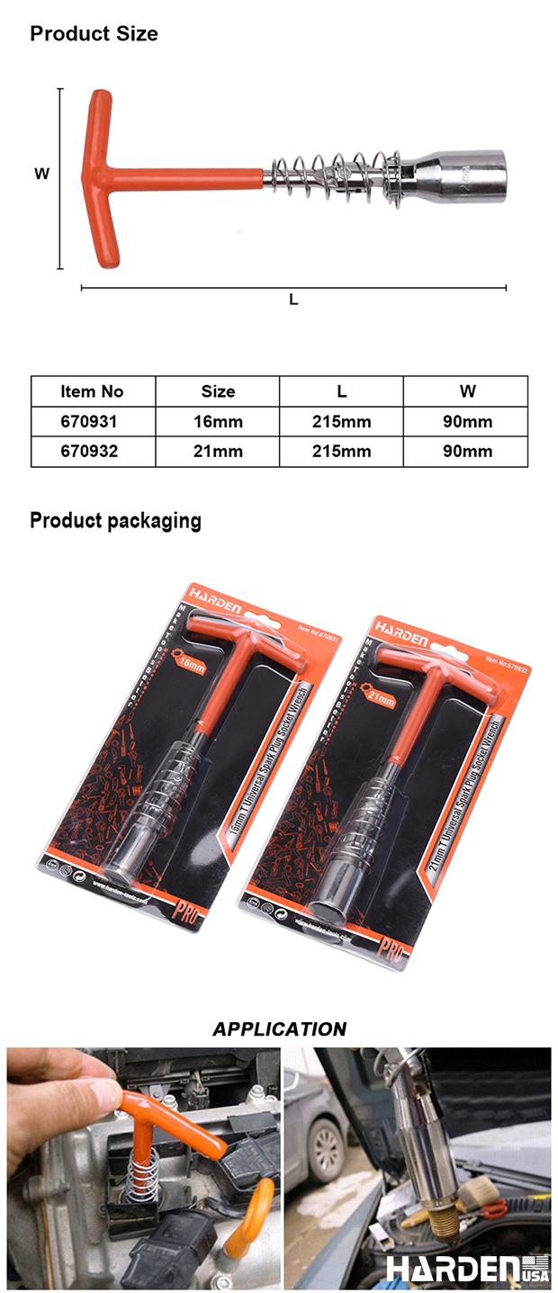 HARDEN Chave T Universal para Velas de Ignição – Aço Cromo-Vanádio, Molas Temperadas e Cabo Confortável