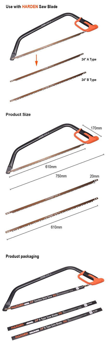 Arco de Serra para Jardim HARDEN 610 mm (24”) em Aço Carbono com Cabo Revestido
