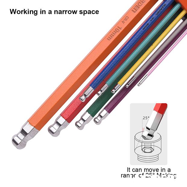 Jogo de Chaves Allen Extra Longas HARDEN 9 Peças – Aço CR-V Temperado e Acabamento Colorido