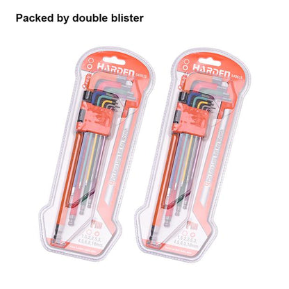 Jogo de Chaves Allen Extra Longas HARDEN 9 Peças – Aço CR-V Temperado e Acabamento Colorido