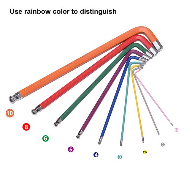 Jogo de Chaves Allen Extra Longas HARDEN 9 Peças – Aço CR-V Temperado e Acabamento Colorido